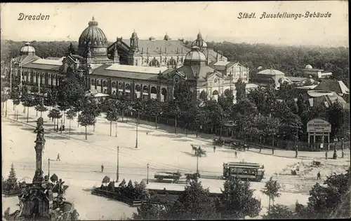 Ak Dresden Altstadt, städtische Ausstellungsgebäude, Tram