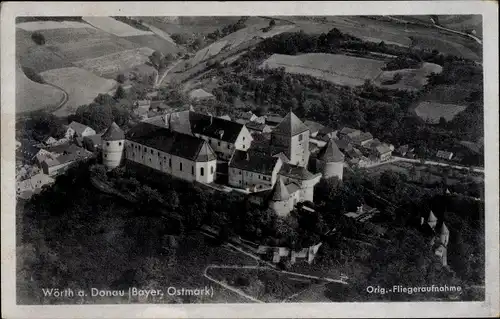 Ak Wörth an der Donau Oberpfalz Bayern, Schloss, Fliegeraufnahme