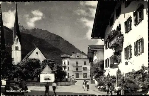 Ak Mayrhofen Zillertal Tirol, Straßenansicht, Gebäude, Neue Post, Kirche