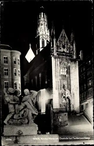 Ak Wien 1 Innere Stadt, Kirche Maria am Gestade bei Festbeleuchtung