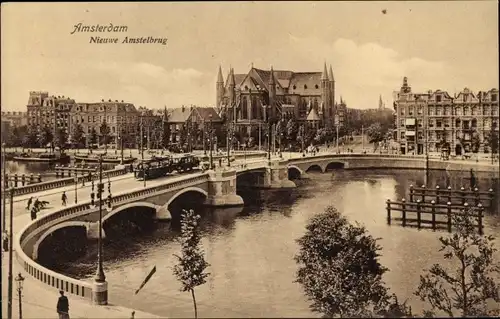 Ak Amsterdam, Nieuwe Amstelbrug, Straßenbahn