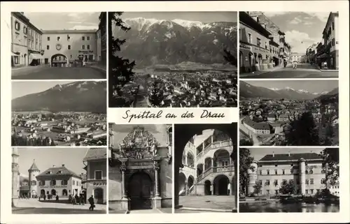 Ak Spittal an der Drau Kärnten, Gebäude, Panorama, Tor, Portal, Straßenansicht