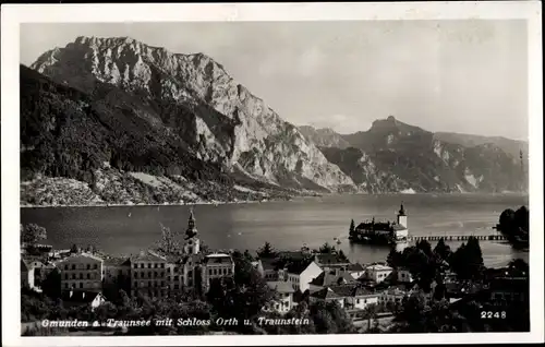 Ak Gmunden am Traunsee Salzkammergut Oberösterreich, Schloss Orth, Traunstein