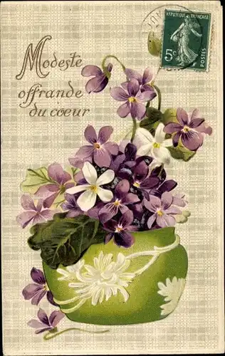 Präge Ak Veilchen in der Blumenvase, Kitsch