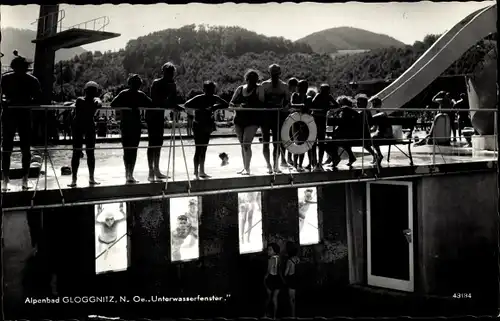 Ak Gloggnitz in Niederösterreich, Alpenbad, Unterwasserfenster