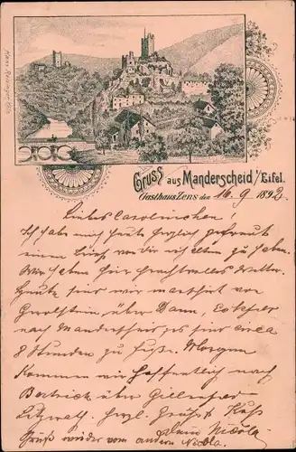Vorläufer Litho Manderscheid in der Eifel, Gesamtansicht, Gasthaus Zens