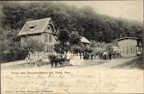 Ak Ilfeld Harztor Kreis Nordhausen Thüringen, Gasthaus Braunsteinhaus, Kutsche