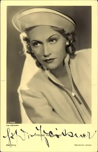 Ak Schauspielerin Hilde Weissner, Portrait, Autogramm