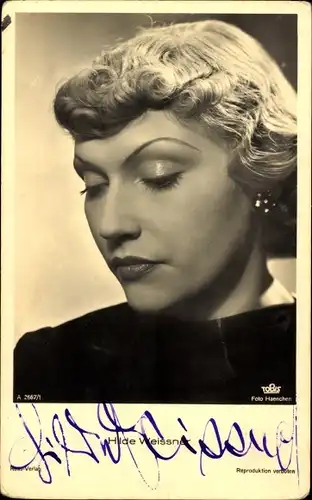 Ak Schauspielerin Hilde Weissner, Portrait, Autogramm