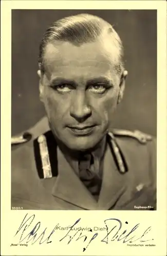 Ak Schauspieler Karl Ludwig Diehl, Portrait in Uniform, Ross Verlag 9980 1, Autogramm