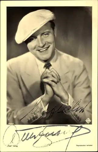 Ak Schauspieler Willy Fritsch, Portrait, Mütze, Ross Verlag 7873/1, Autogramm
