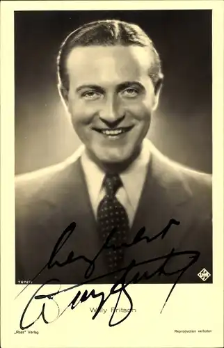 Ak Schauspieler Willy Fritsch, Portrait im Anzug, Ross Verlag 7872 1, Autogramm