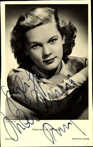 Ak Schauspielerin Marianne Simson, Portrait, Ross Verlag A 2717 1, Autogramm