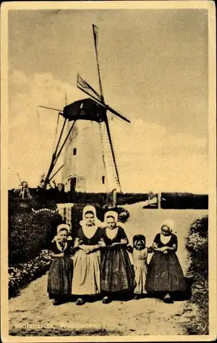 Ak Niederländische Trachten, Kinder, Windmühle