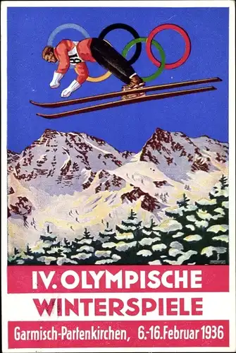 Künstler Ak Garmisch Partenkirchen in Oberbayern, Olympische Winterspiele 1936, Skisprung