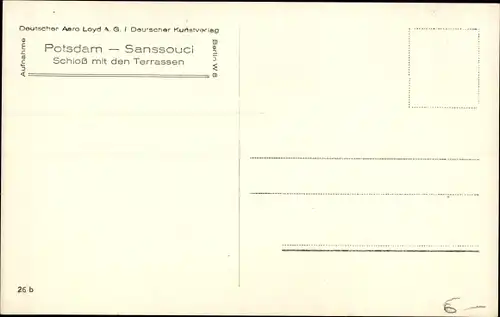 Ak Potsdam in Brandenburg, Schloss Sanssouci mit Terrassen, Fliegeraufnahme