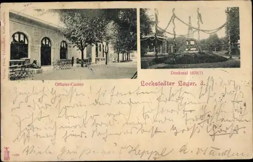 Ak Lockstedt in Holstein, Lockstedter Lager, Offizier-Casino, Denkmal 1870/71