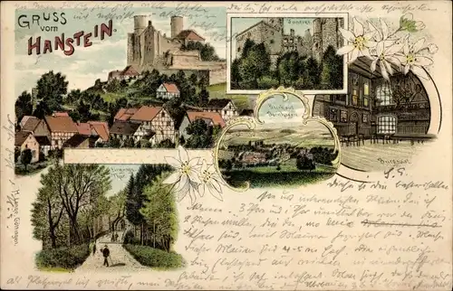 Litho Rimbach Bornhagen im Eichsfeld, Burg Hanstein, Burgsaal