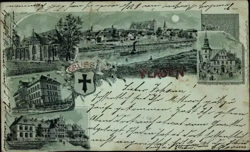 Mondschein Litho Verden an der Aller, Dom, Seminar, Rathaus