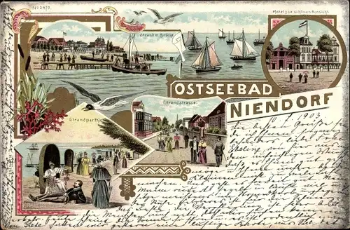 Litho Niendorf Timmendorfer Strand Ostholstein, Hotel zur schönen Aussicht, Strandstraße, Badegäste