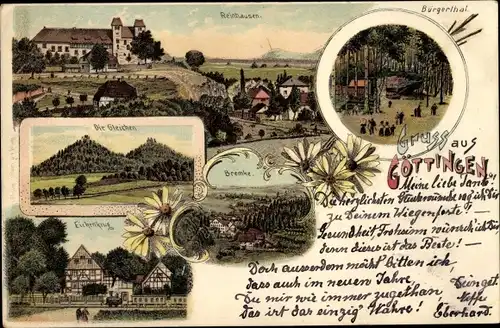 Litho Göttingen in Niedersachsen, Rheinhausen, Bürgerthal, Gleichen, Eichenkrug