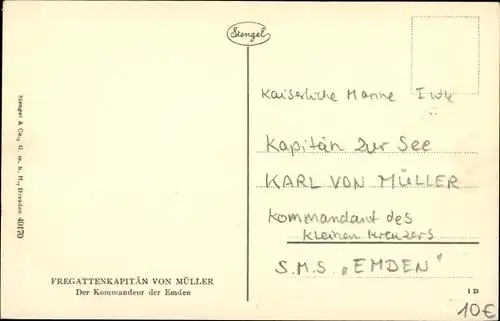 Ak Fregattenkapitän Karl von Müller, Kommandeur, SMS Emden, Kaiserliche Marine