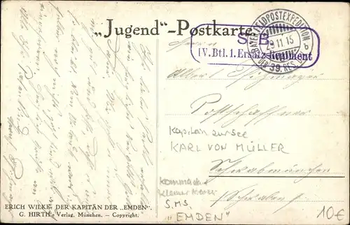 Künstler Ak Wilke, E., Der Kapitän der Emden, Karl von Müller