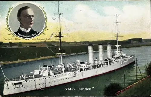 Ak Deutsches Kriegsschiff, SMS Emden, Kaiserliche Marine, Fregattenkapitän von Müller