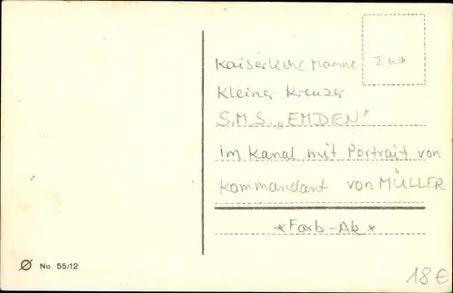 Ak Deutsches Kriegsschiff, SMS Emden, Kaiserliche Marine, Fregattenkapitän von Müller