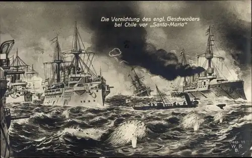 Ak Seeschlacht vor Coronel, Vernichtung des englischen Geschwaders,Kreuzergeschwader Admiral v. Spee