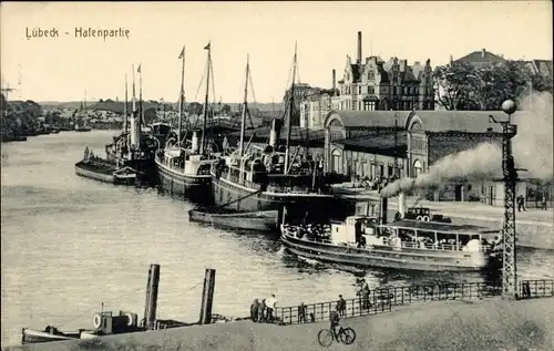 Ak Lübeck in Schleswig Holstein, Hafenpartie