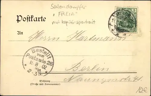 Ak Salonschnelldampfer Freia, Raddampfer, Seebäderdampfer, Kapitän Hansen