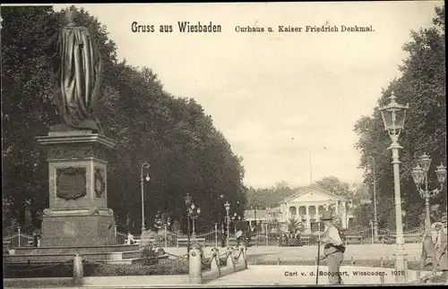 Ak Wiesbaden in Hessen, Kurhaus, Kaiser-Friedrich-Denkmal