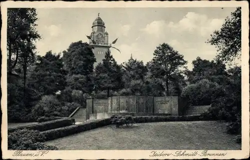 Ak Plauen im Vogtland, Isidore Schmidt Brunnen