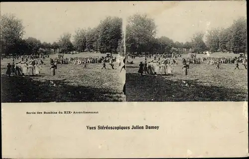 Stereo Ak Paris XIX., Ausflug der Kleinkinder des 19. Arrondissement, Park