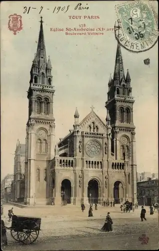 Ak Paris XI, Boulevard Voltaire, Kirche St-Ambroise