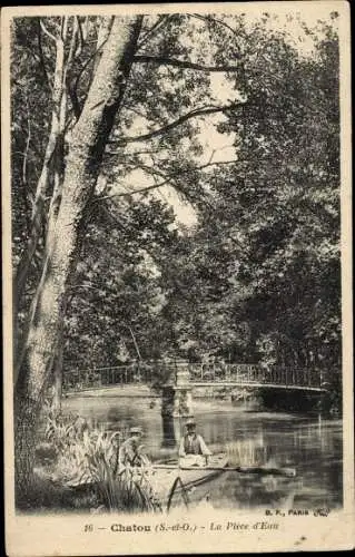 Ak Chatou Yvelines, Gewässer, Ruderboot, Brücke