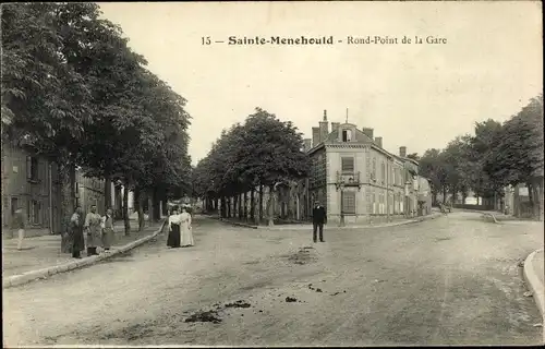 Ak Sainte Menehould Marne, Rond-Point de la Gare