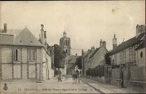 Ak Sézanne Marne, Rue du Champ Benoit, College