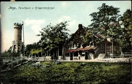 Ak Jena in Thüringen, Forsthaus, Kriegerdenkmal, Aussichtsturm