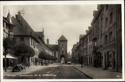 Ak Villingen im Schwarzwald, Bickenstraße, Tor, Turm, Turmuhr