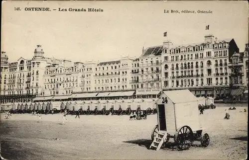 Ak Ostende Ostende Westflandern, Strand, Grand Hotels