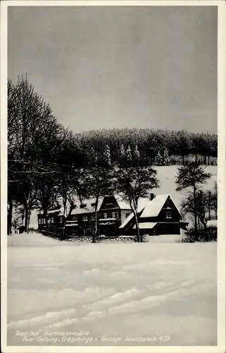 Ak Geising Altenberg im Erzgebirge, Jägerhof Hartmannmühle, Winter