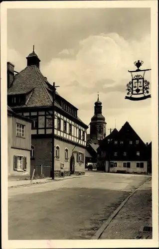 Ak Geising Altenberg Erzgebirge, Straßenpartie, Kirche