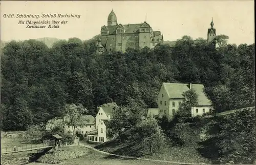 Ak Rochsburg Lunzenau in Sachsen, Gräfl. Schönburg Schloss Rochsburg, Hängebrücke