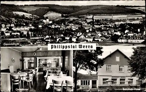 Ak Philippsthal an der Werra, Gesamtansicht, Gastzimmer, Bahnhofs-Hotel