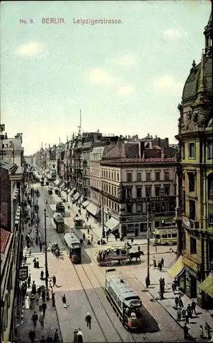 Ak Berlin Mitte, Leipziger Straße, Straßenbahn