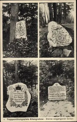 Ak Altengrabow Möckern in Sachsen Anhalt, Truppenübungsplatz, Steine vergangener Zeiten