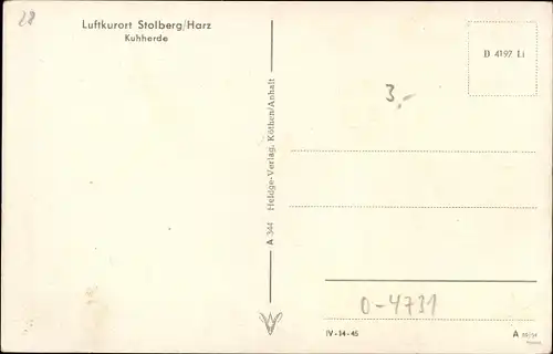 Ak Stolberg im Harz, Kuhherde