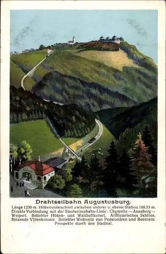 Ak Augustusburg im Erzgebirge, Drahtseilbahn, Panorama vom Ort